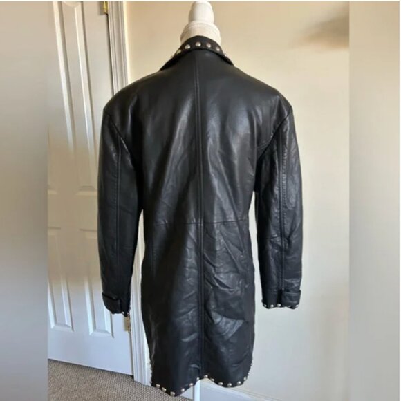Colin LoCascio Anthropologie Studded Bernie Coat Vegan Leather Black size S - Picture 6 of 13